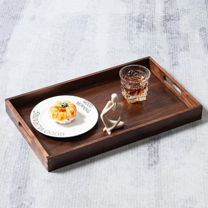 KINWELL Rectangle Black Walnut Wood Serving Tray Ottoman Tray