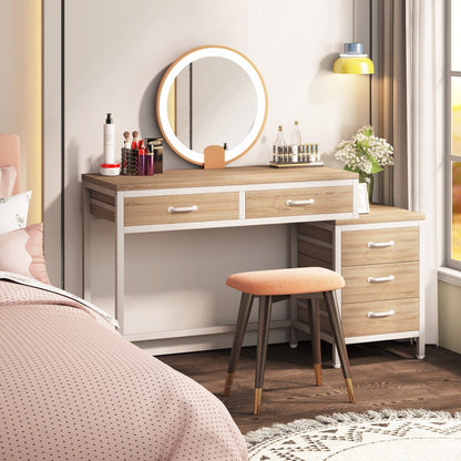 Bureau d'ordinateur réversible avec 5 tiroirs, bureau à domicile avec classeur, tiroir et support d'imprimante