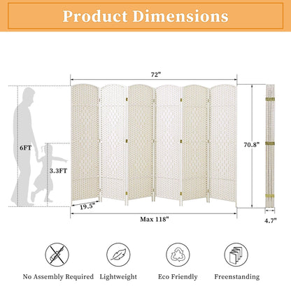 Paravent de séparation de pièce de 6 pieds de haut en fibre tissée, écran de confidentialité autoportant, écran pliant