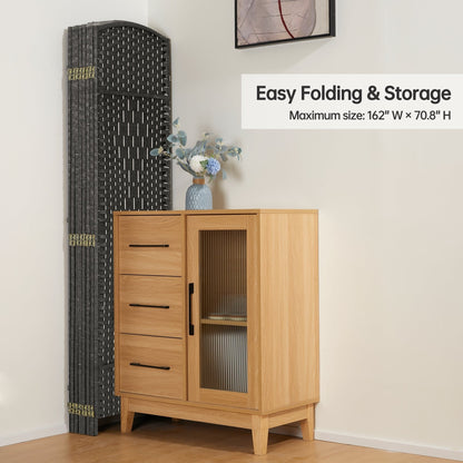 Paravent de séparation de pièce de 6 pieds de haut en fibre tissée, écran de confidentialité autoportant, écran pliant