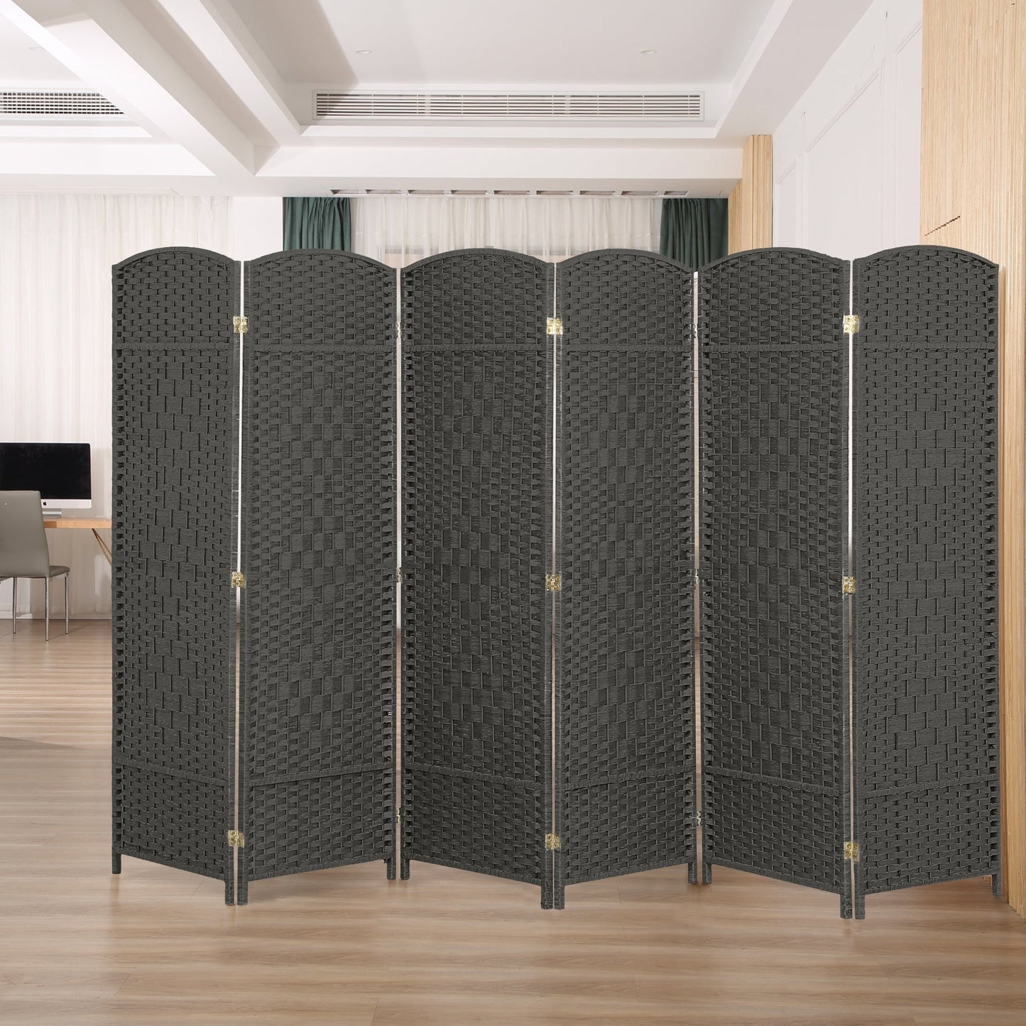 Paravent de séparation de pièce de 6 pieds de haut en fibre tissée, écran de confidentialité autoportant, écran pliant