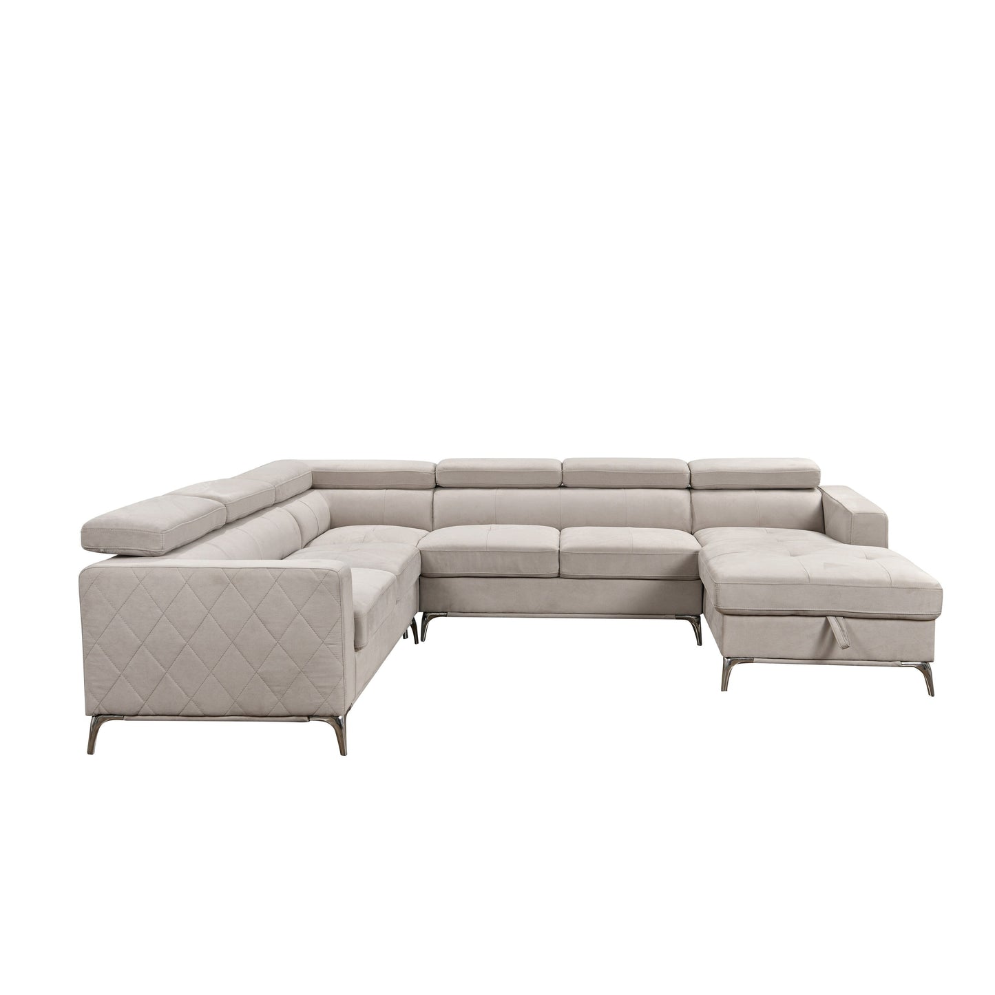 Roomfitters 122 Oversized Sectional Sofa Couch with Chaise Storage, Contemporary U-Shaped 7-Seater Sofa