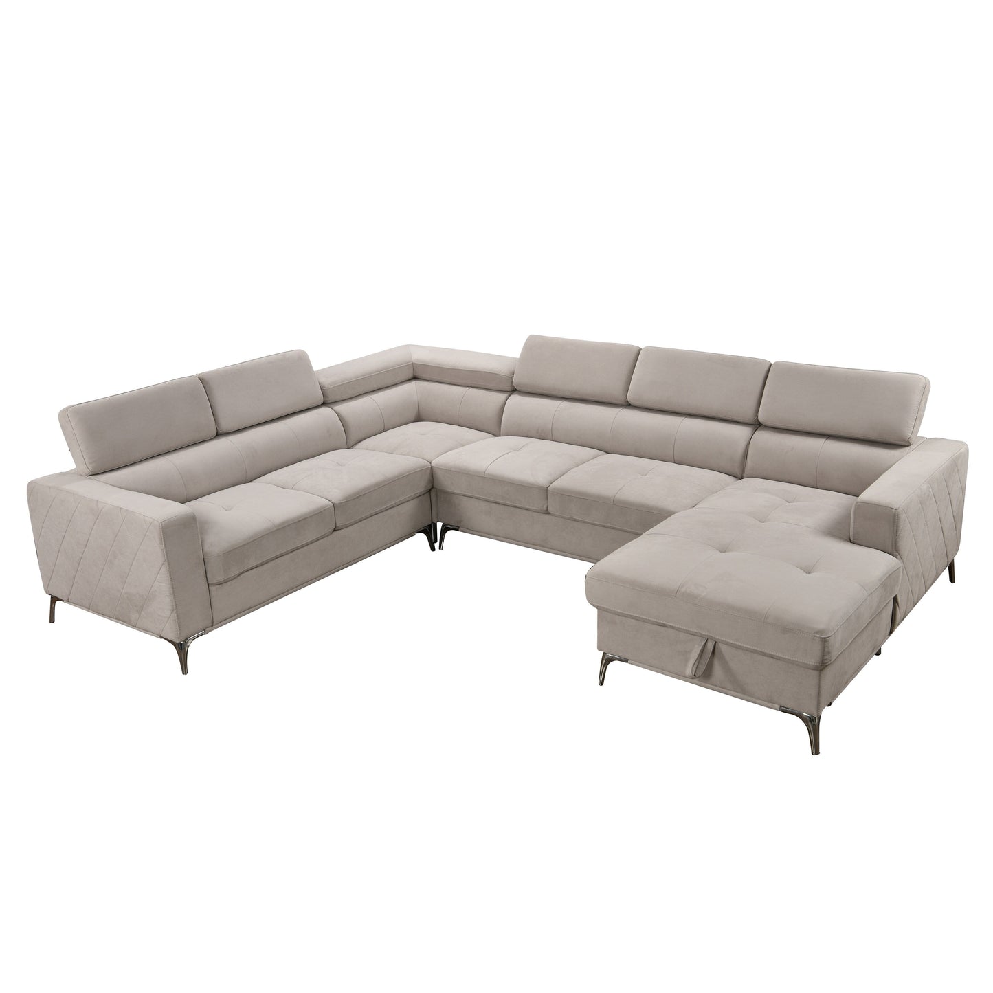Roomfitters 122 Oversized Sectional Sofa Couch with Chaise Storage, Contemporary U-Shaped 7-Seater Sofa