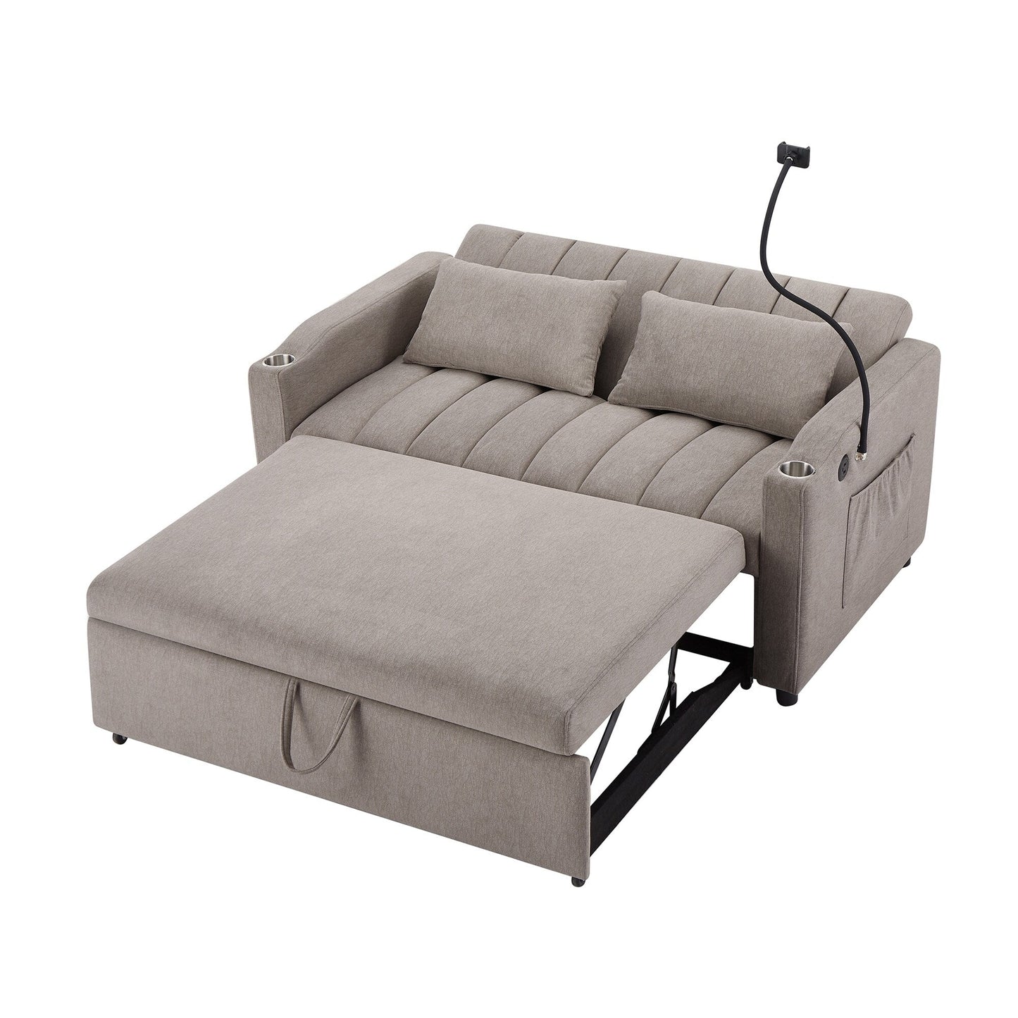 Roomfitters Convertible Loveseat Sofa Bed with USB Ports, Side Pockets, Cup Holders, and Swivel Phone Holder for Living Room