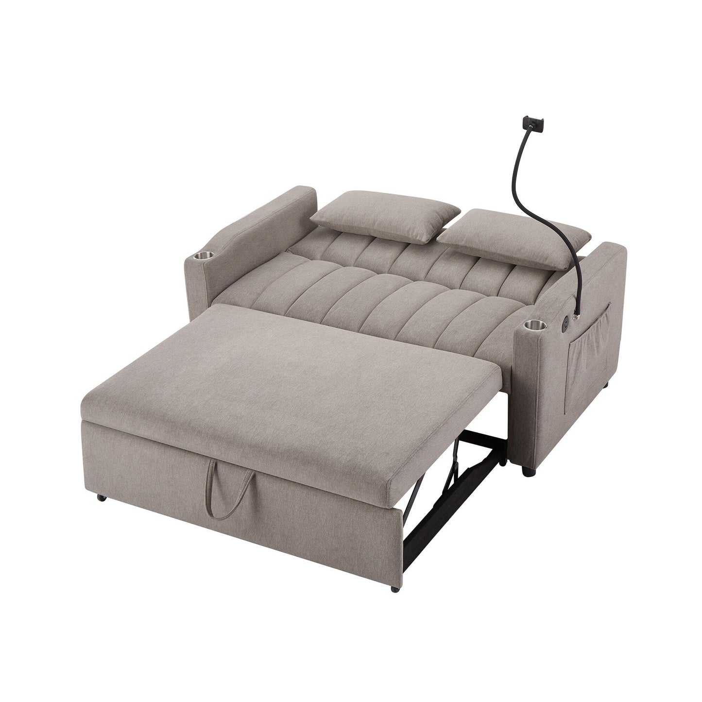 Roomfitters Convertible Loveseat Sofa Bed with USB Ports, Side Pockets, Cup Holders, and Swivel Phone Holder for Living Room