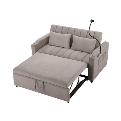 Roomfitters Convertible Loveseat Sofa Bed with USB Ports, Side Pockets, Cup Holders, and Swivel Phone Holder for Living Room