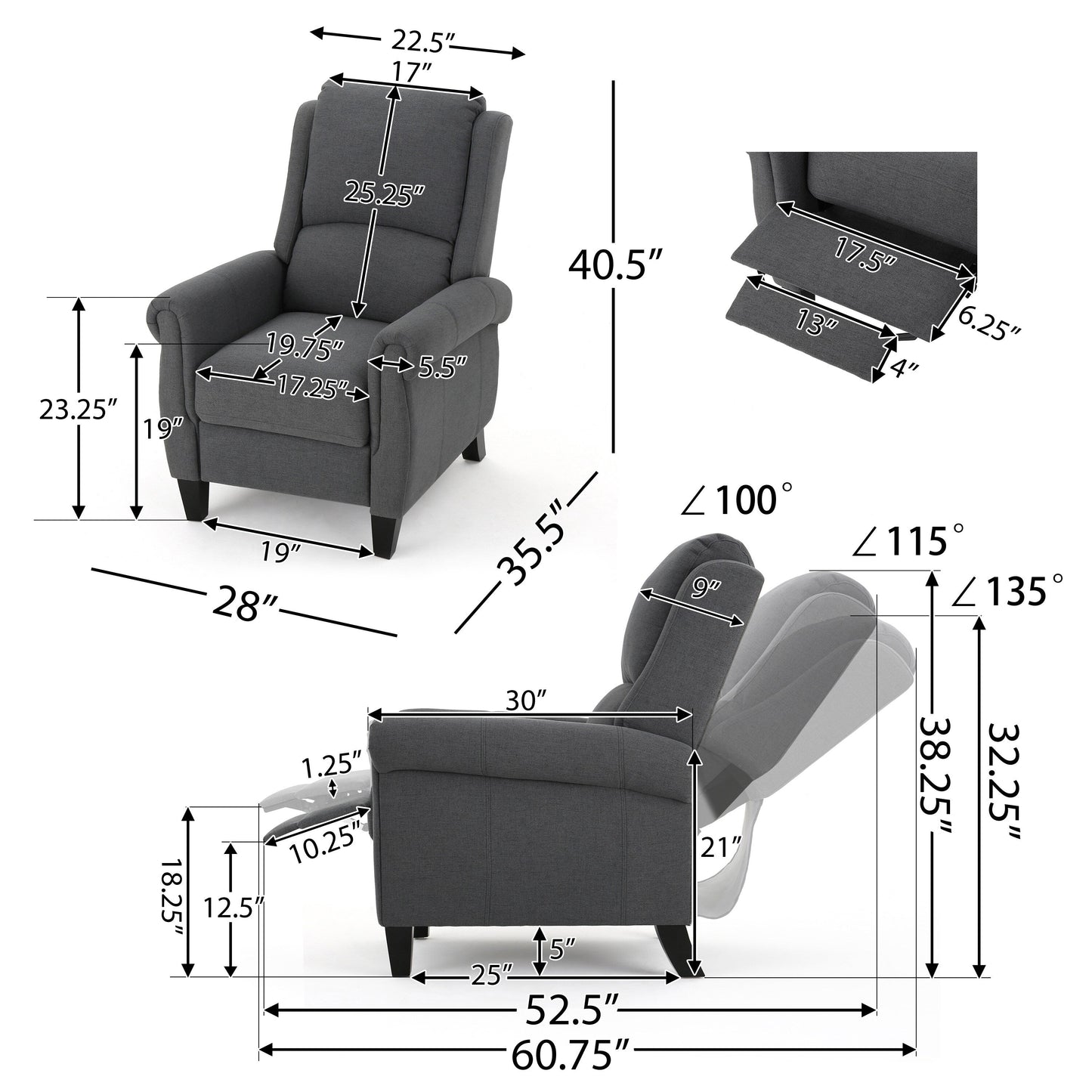 Roomfitters Ultimate Comfort PU Leather Pushback Recliner, Luxurious Recliner Chair for Living Room or Bedroom