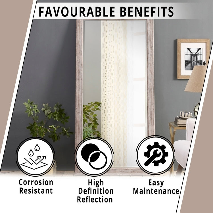 Miroir rustique pleine longueur - 66 x 32 cm, cadre rectangulaire en bois, miroir intégral pour salon, chambre à coucher