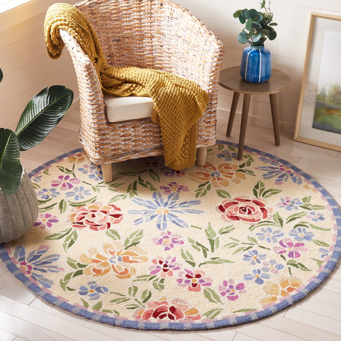 Tapis en laine SAFAVIEH fait main Chelsea Sprig à motif floral style campagne française