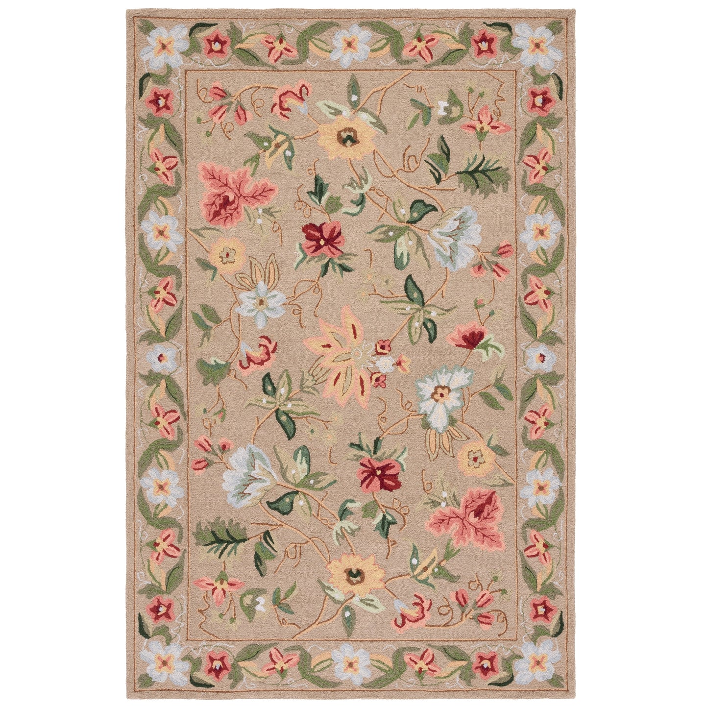 Tapis en laine SAFAVIEH fait main Chelsea Yauhenia à motif floral de style campagnard français