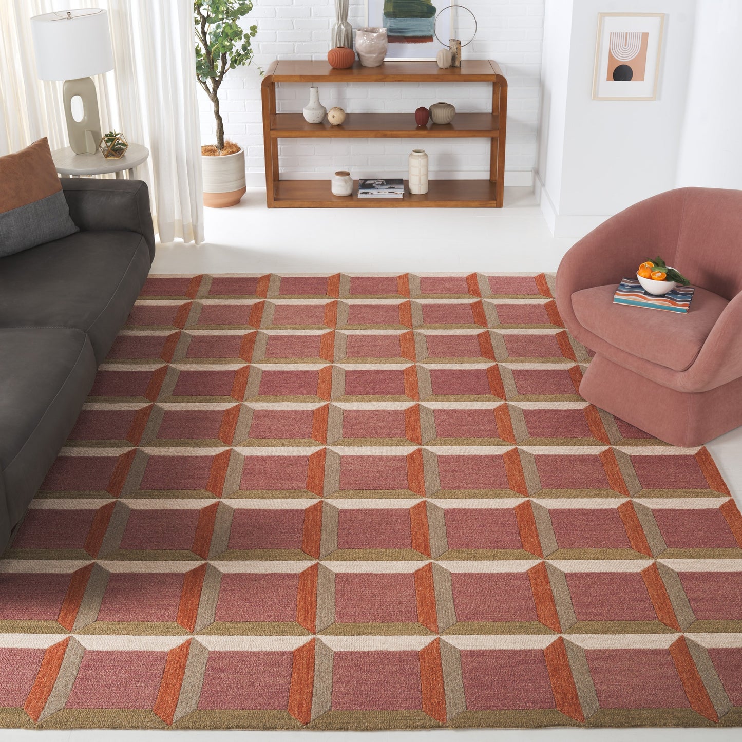 Tapis en laine SAFAVIEH fait main, style Hikariko, style moderne du milieu du siècle