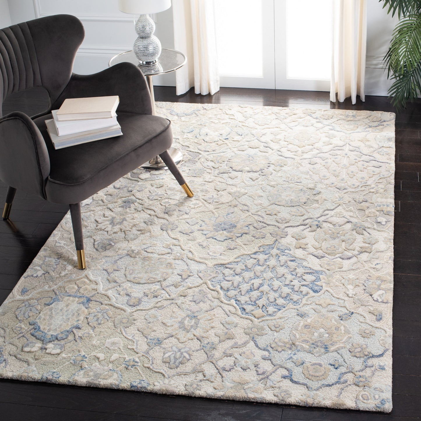 Tapis en laine imprimé floral glamour fait main SAFAVIEH