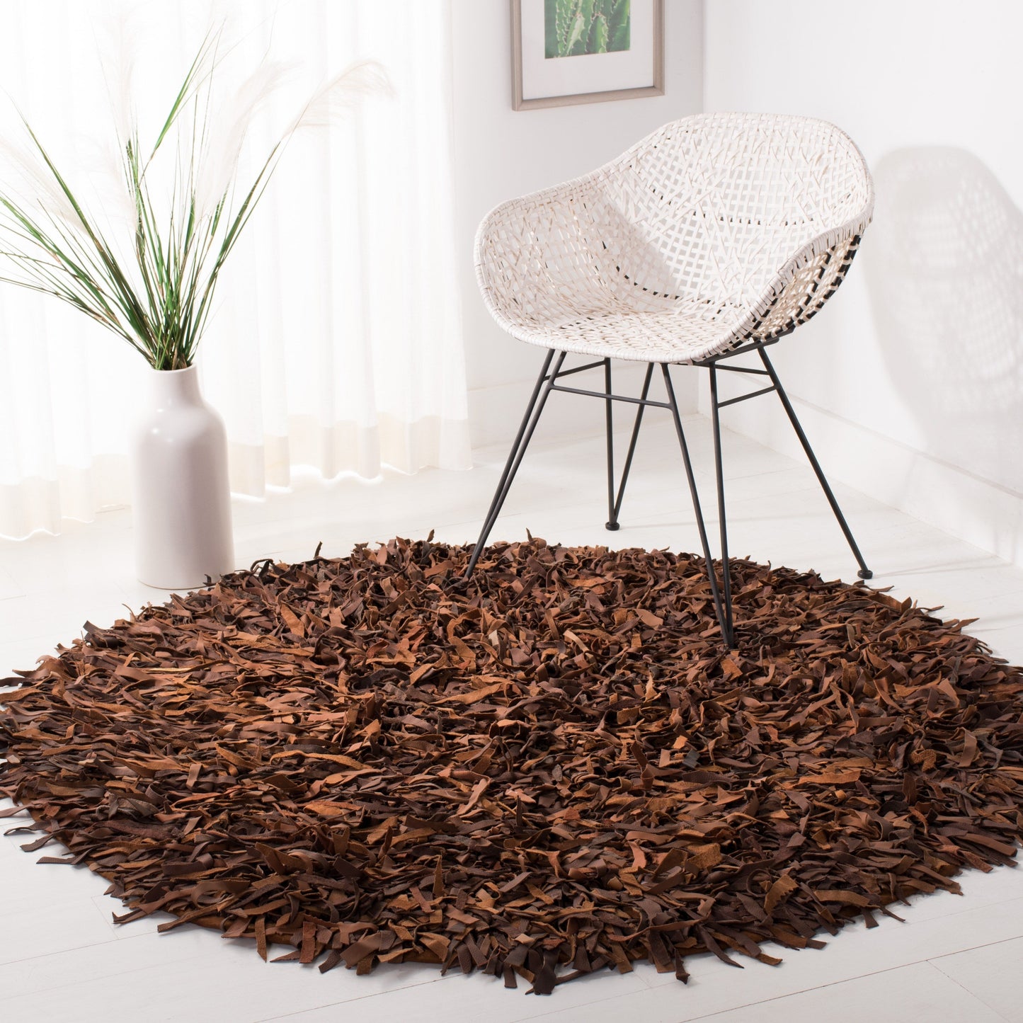 SAFAVIEH Tapis en cuir moderne à poils longs Blayne fait à la main