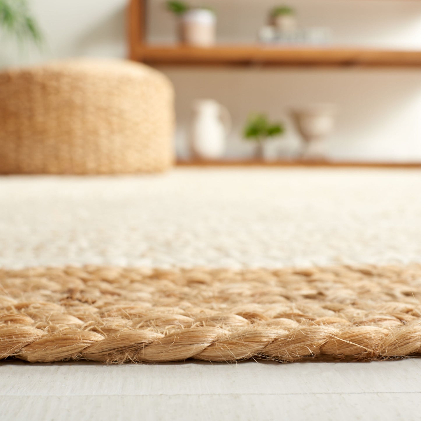 Tapis rond en jute à bordure Jolette en fibres naturelles fait main SAFAVIEH