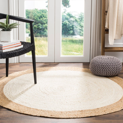 Tapis rond en jute à bordure Jolette en fibres naturelles fait main SAFAVIEH