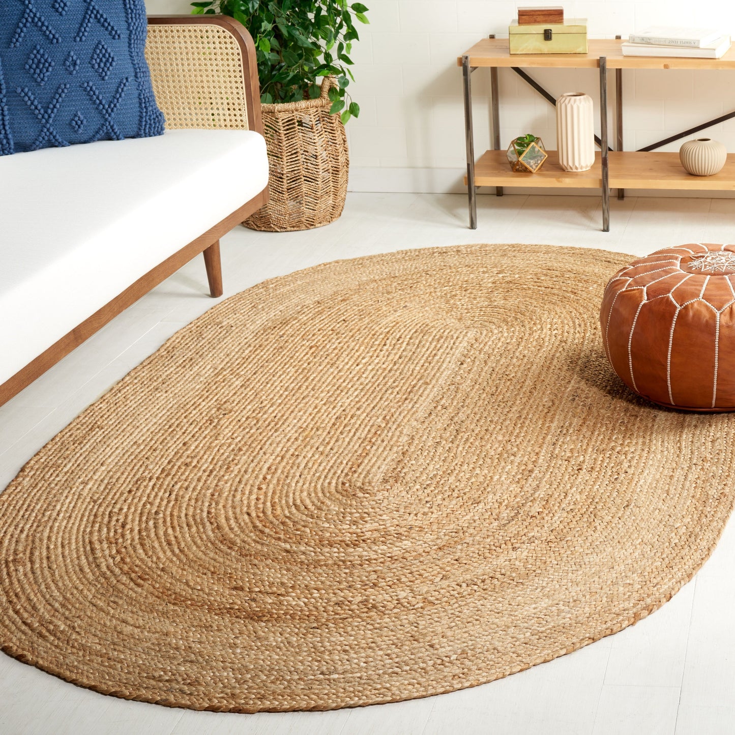 Tapis rond en jute à bordure Jolette en fibres naturelles fait main SAFAVIEH