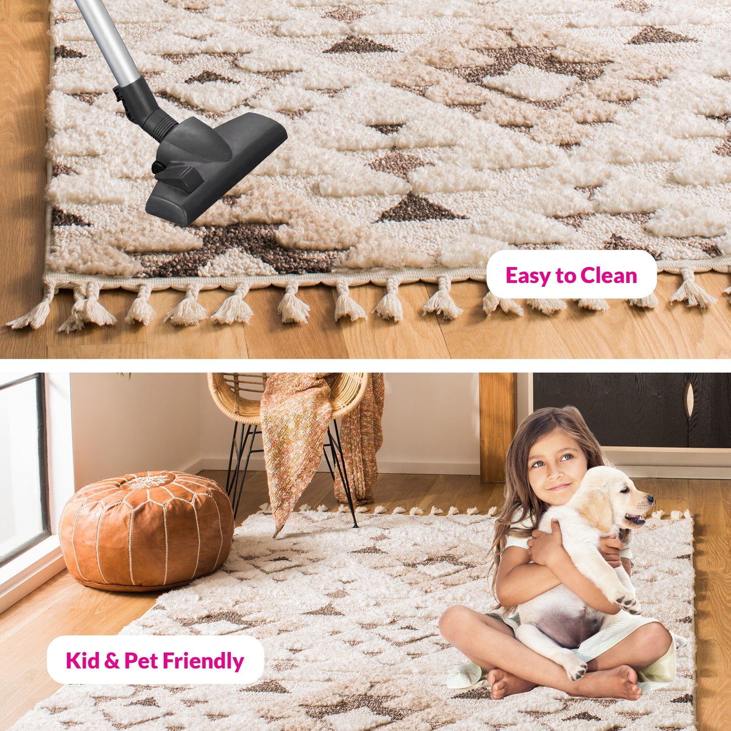 Tapis SAFAVIEH marocain à franges et poils longs Delores, épaisseur 5 cm