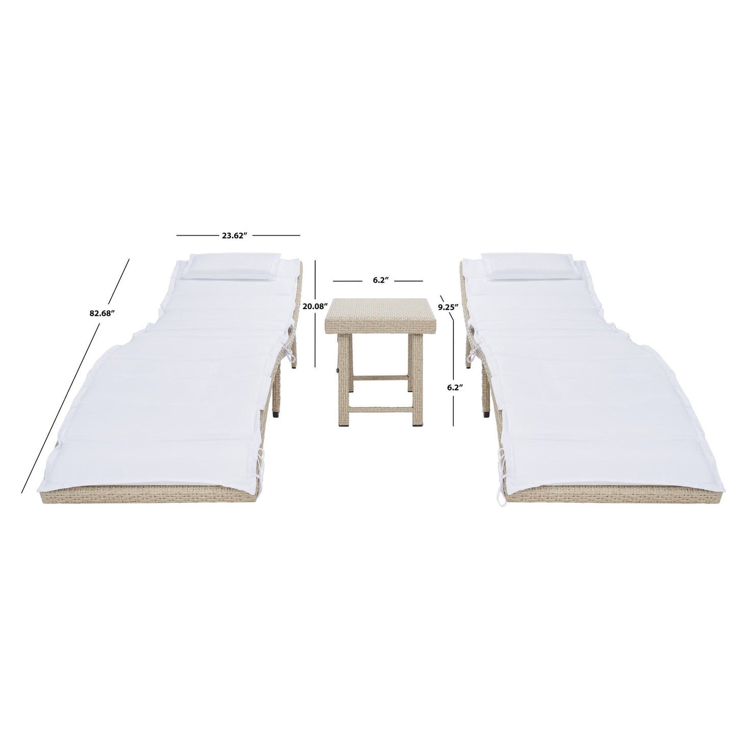 Ensemble de chaises longues d'extérieur Blaguna 3 pièces SAFAVIEH - 83 L x 20 P x 24 H