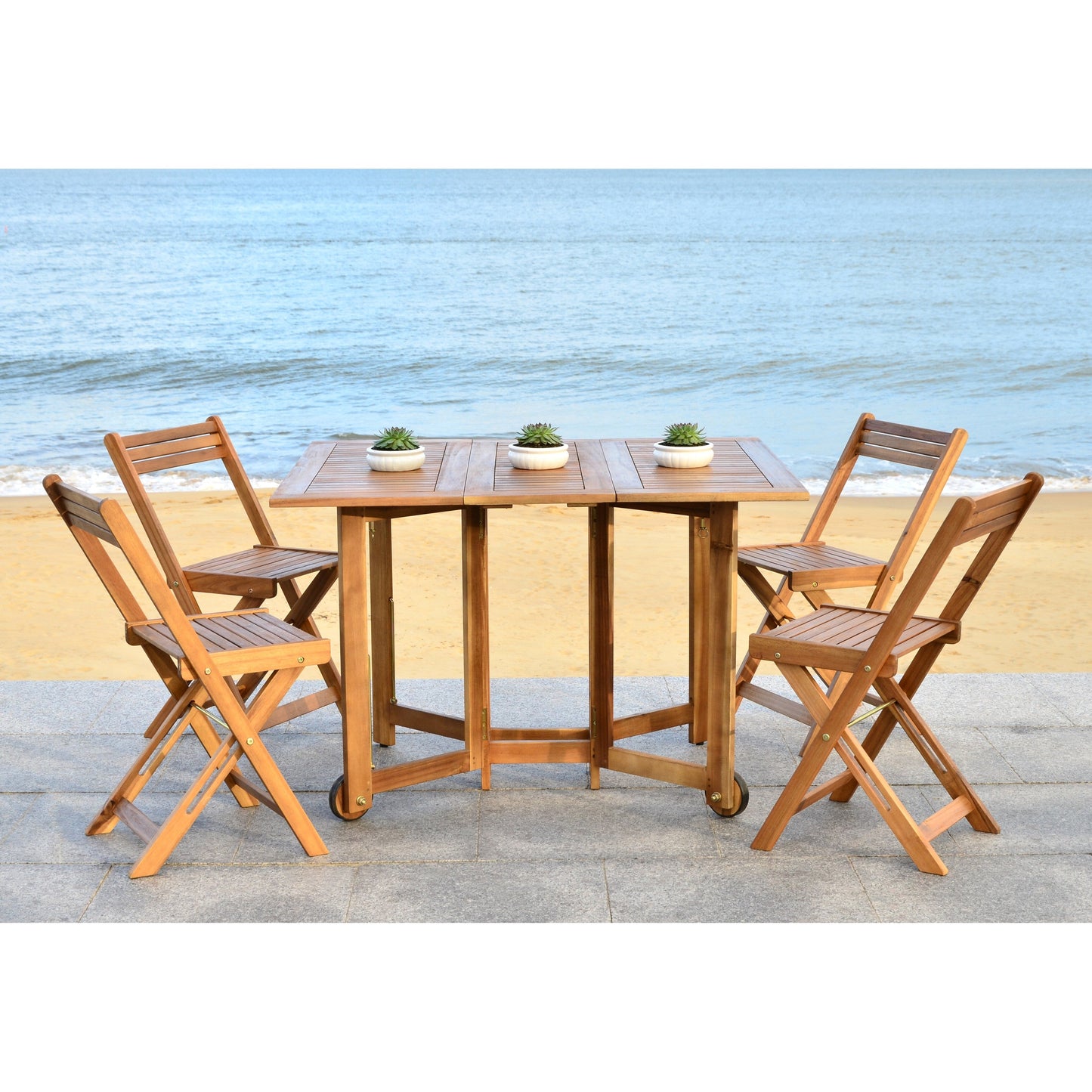 SAFAVIEH Outdoor Brandy 5-Piece Outdoor Dining Table Set - 43Wx35Dx29H
