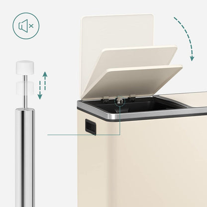 Poubelle double SONGMICS, 16 gallons, en acier inoxydable, couleur amande