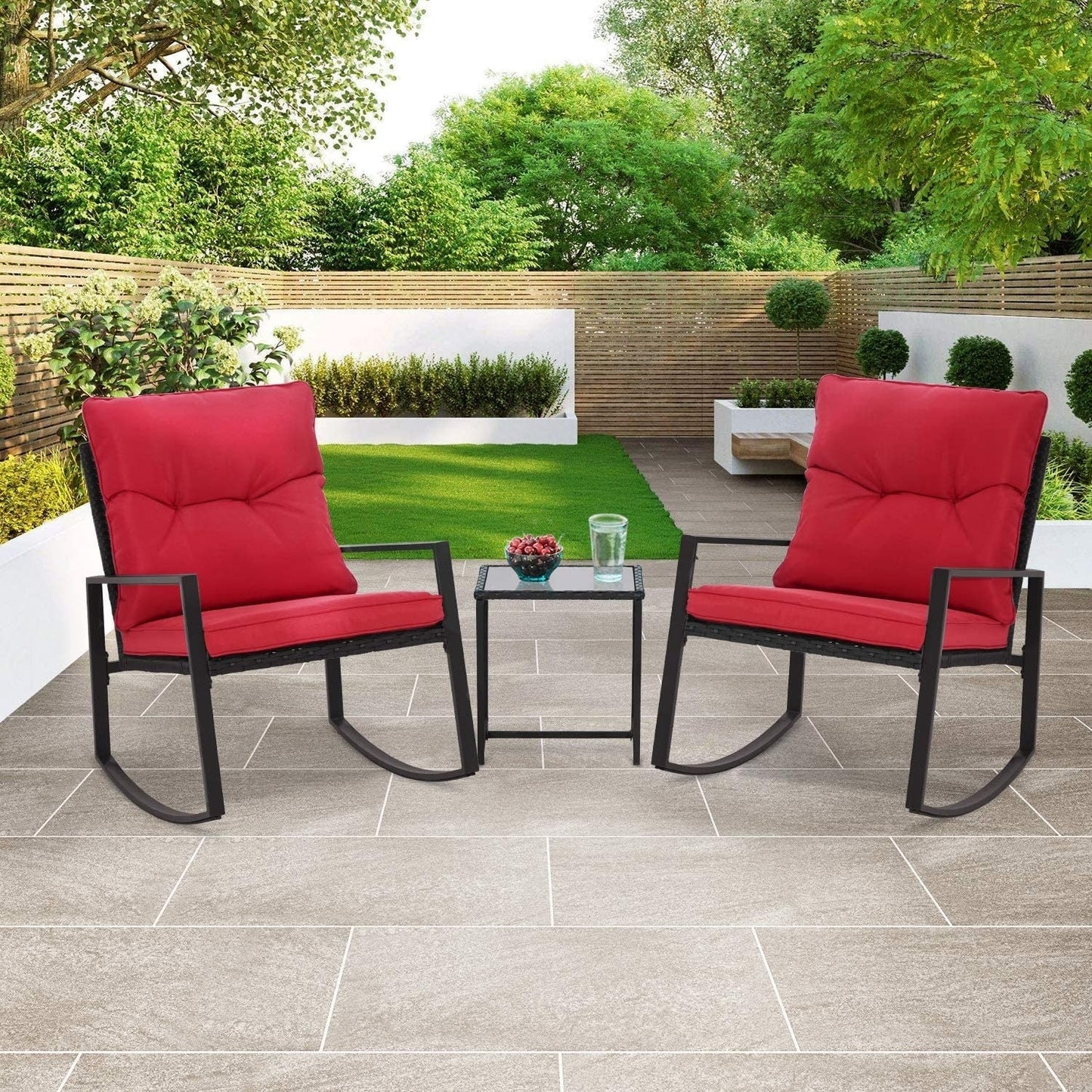 Ensemble bistrot à bascule d'extérieur en métal noir SUNCROWN 3 pièces