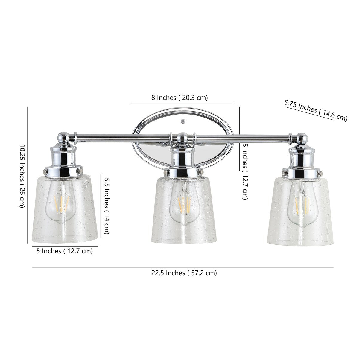 Sandrine 3-Light Iron/Seeded Glass Classic Cottage LED Vanity Light, by JONATHAN Y