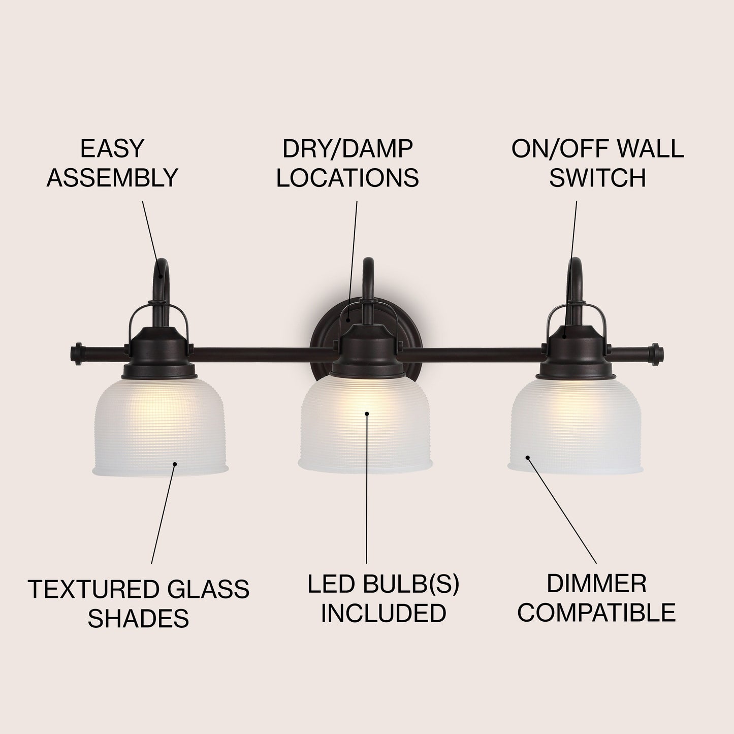 Shirley Metal/Glass LED Vanity Light, by JONATHAN Y