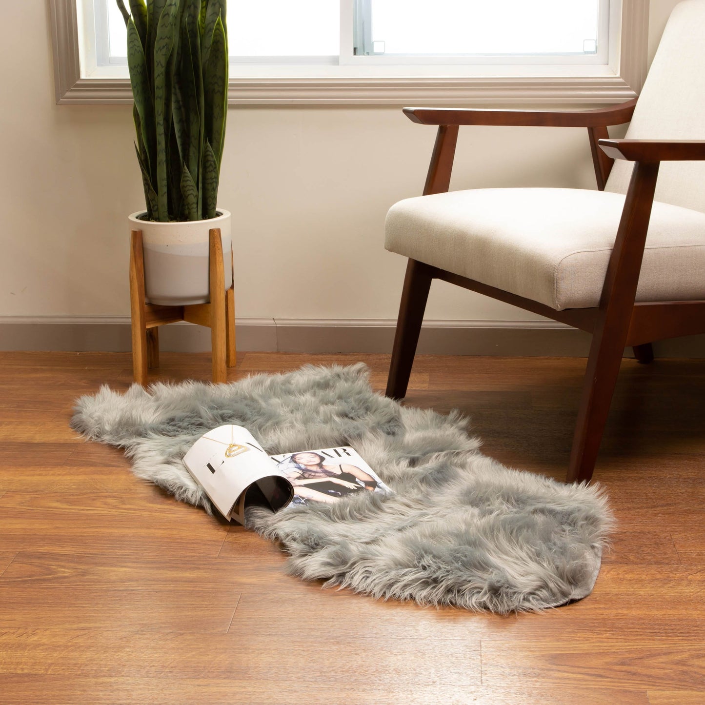Silver Orchid Parrott Faux Fur Sheepskin Area Rug
