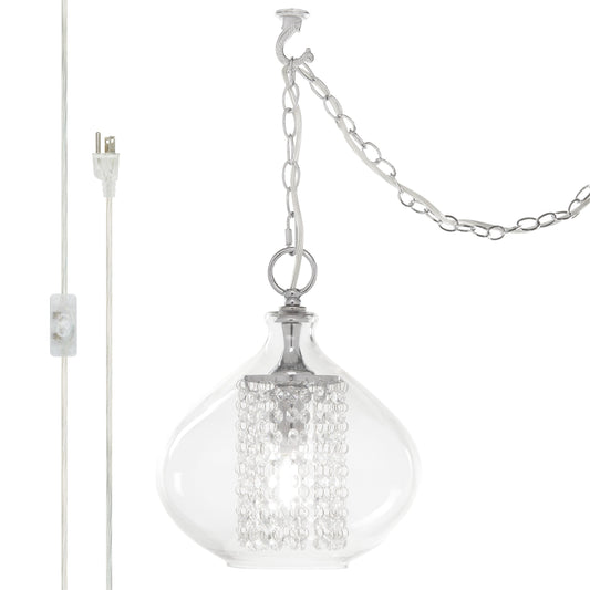 Silver Orchid Wallock Glass and Faceted Crystal Glass Jewels Plug-in and Hardwire Hanging Pendant