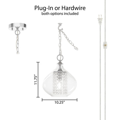 Silver Orchid Wallock Glass and Faceted Crystal Glass Jewels Plug-in and Hardwire Hanging Pendant