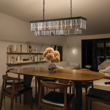 Lustre contemporain en cristal gris fumé et noir de 47 po, luminaire suspendu linéaire à deux niveaux pour îlot de cuisine et salle à manger