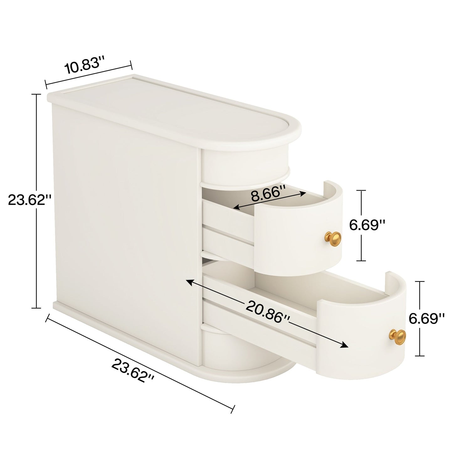 Table d'appoint étroite à deux tiroirs en bois massif