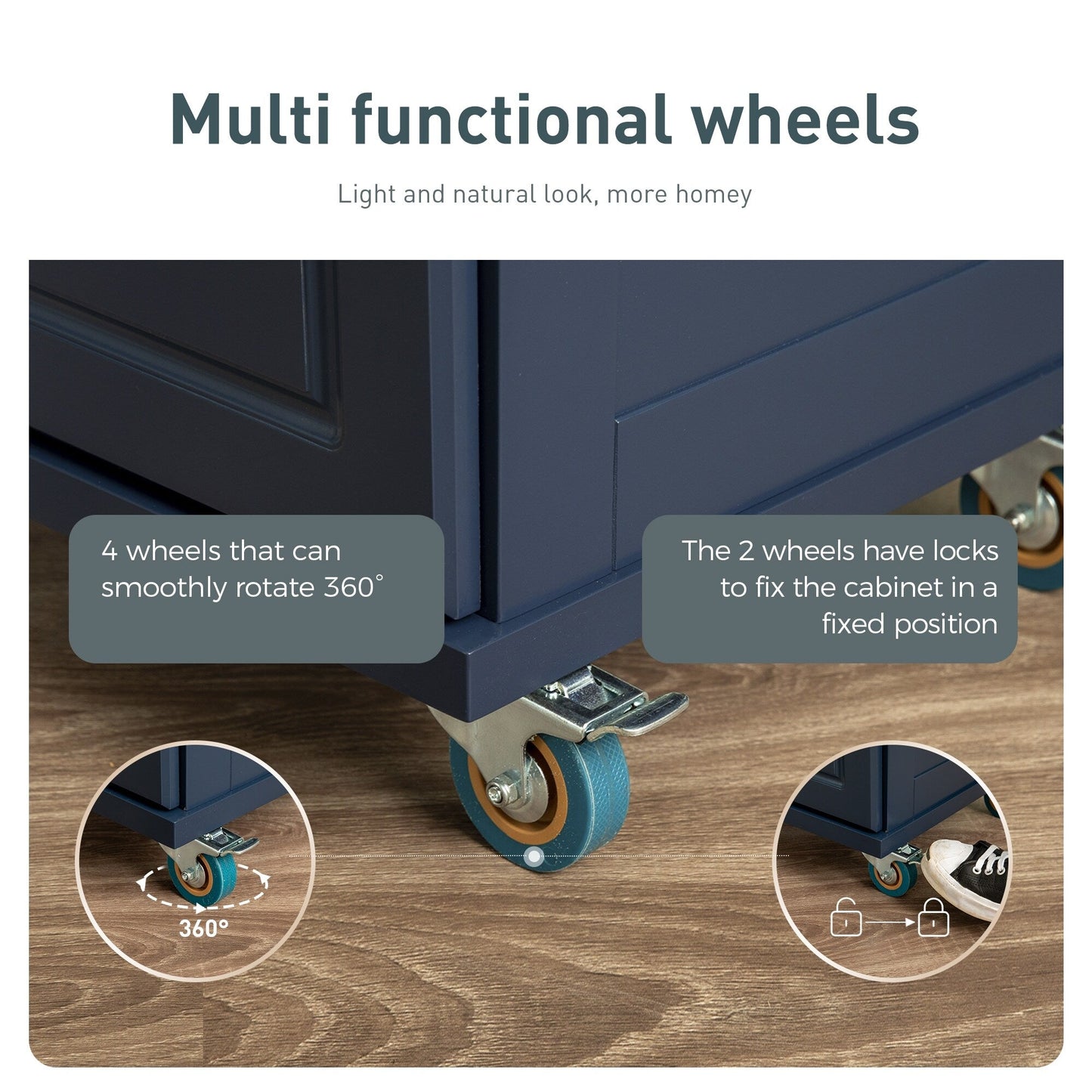 Desserte de cuisine Sophia &amp; William avec abattant et plateau en bois d'hévéa, chariot de cuisine roulant avec grand meuble de rangement