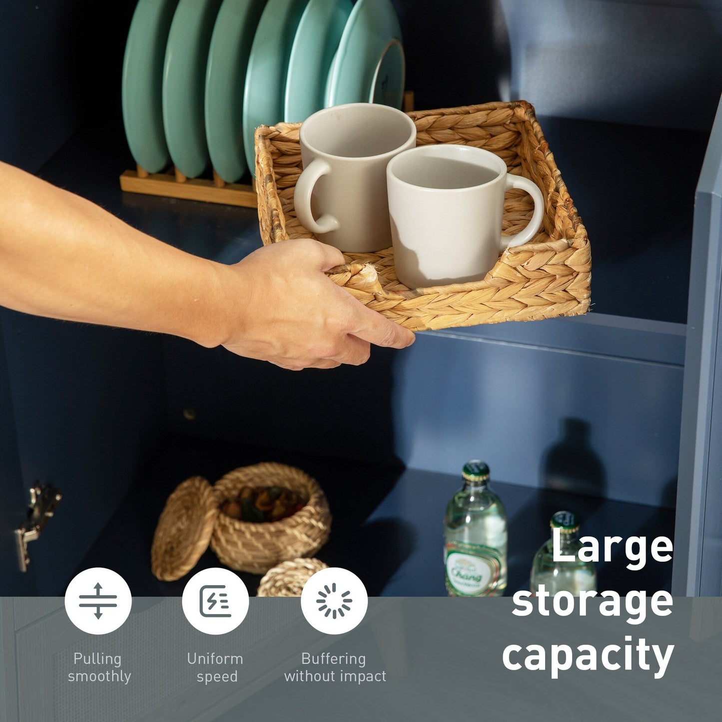 Desserte de cuisine Sophia &amp; William avec abattant et plateau en bois d'hévéa, chariot de cuisine roulant avec grand meuble de rangement