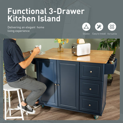 Desserte de cuisine Sophia &amp; William avec abattant et plateau en bois d'hévéa, chariot de cuisine roulant avec grand meuble de rangement