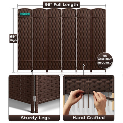 Séparateur de pièce Sorbus à 6 panneaux, cloison de séparation extra large et pliable, tissé à la main, à double charnière, en maille - 1,8 m