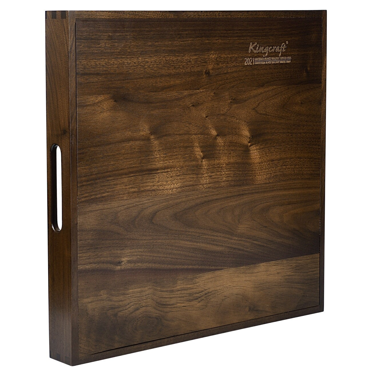 KINWELL Square Black Walnut Wood Serving Tray Ottoman Tray with Handles