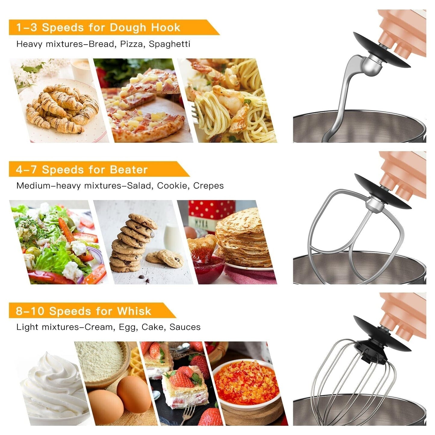 Stand Mixer - 7.5QT Capacity, 10-Speed Settings, 660W Motor