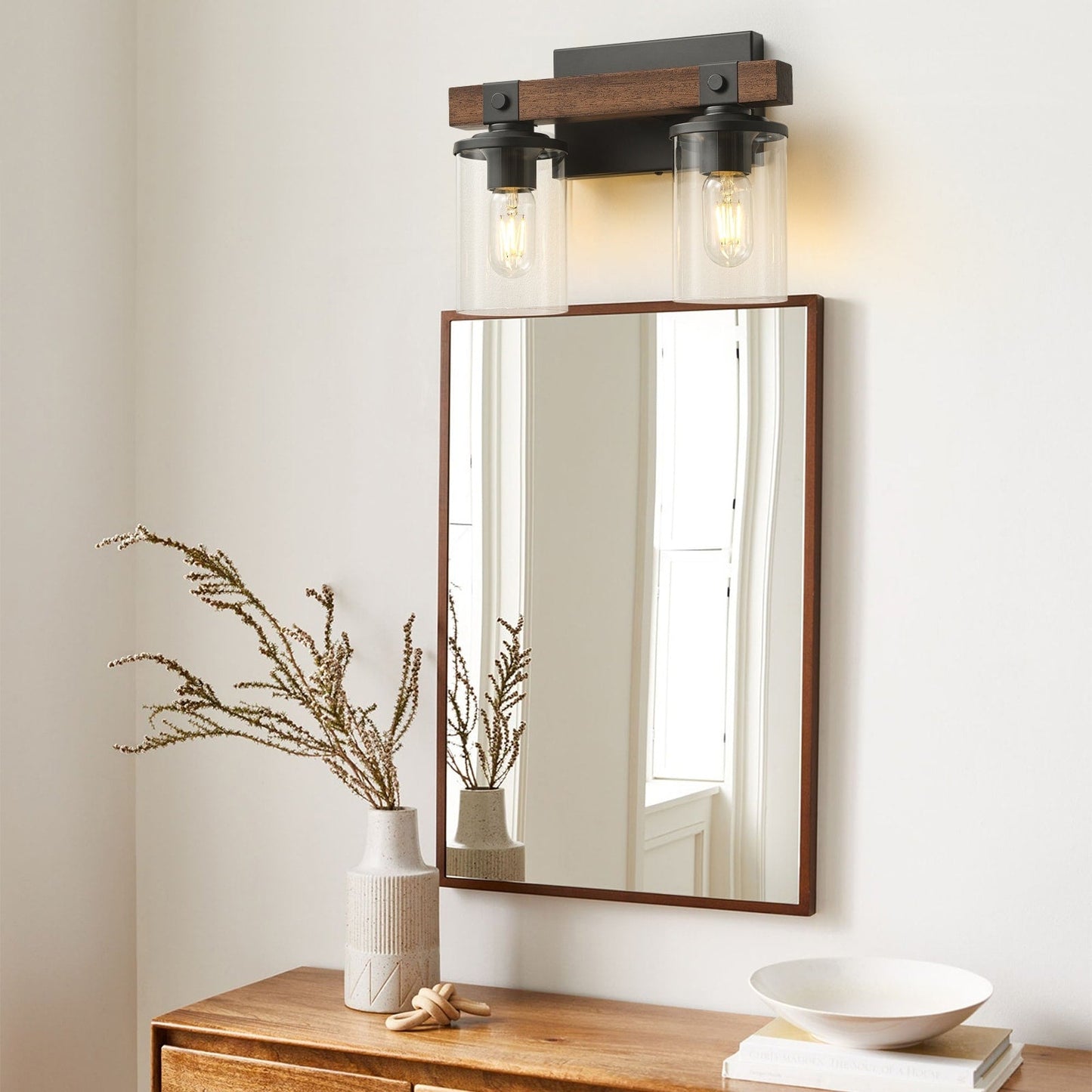 Starsky 2/3/4-Light Modern Farmhouse Dimmable Bathroom Glass Vanity Light with Clear Cylinder Shade