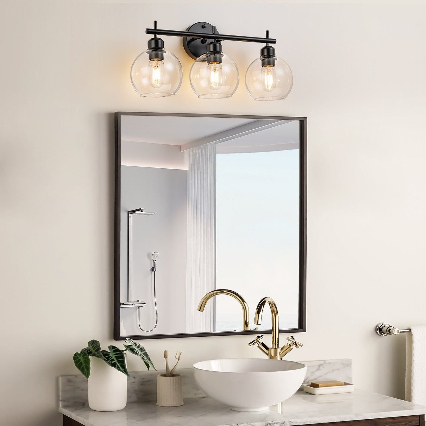 Starsky 4-Lights Modern Dimmable Bathroom Vanity Light with Globe Glass Shade