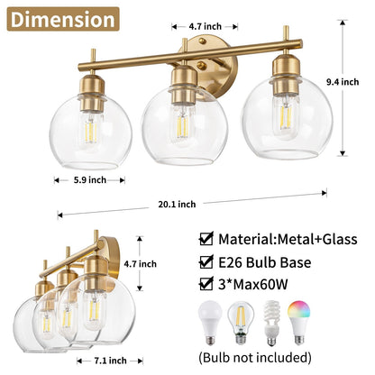 Starsky 4-Lights Modern Dimmable Bathroom Vanity Light with Globe Glass Shade