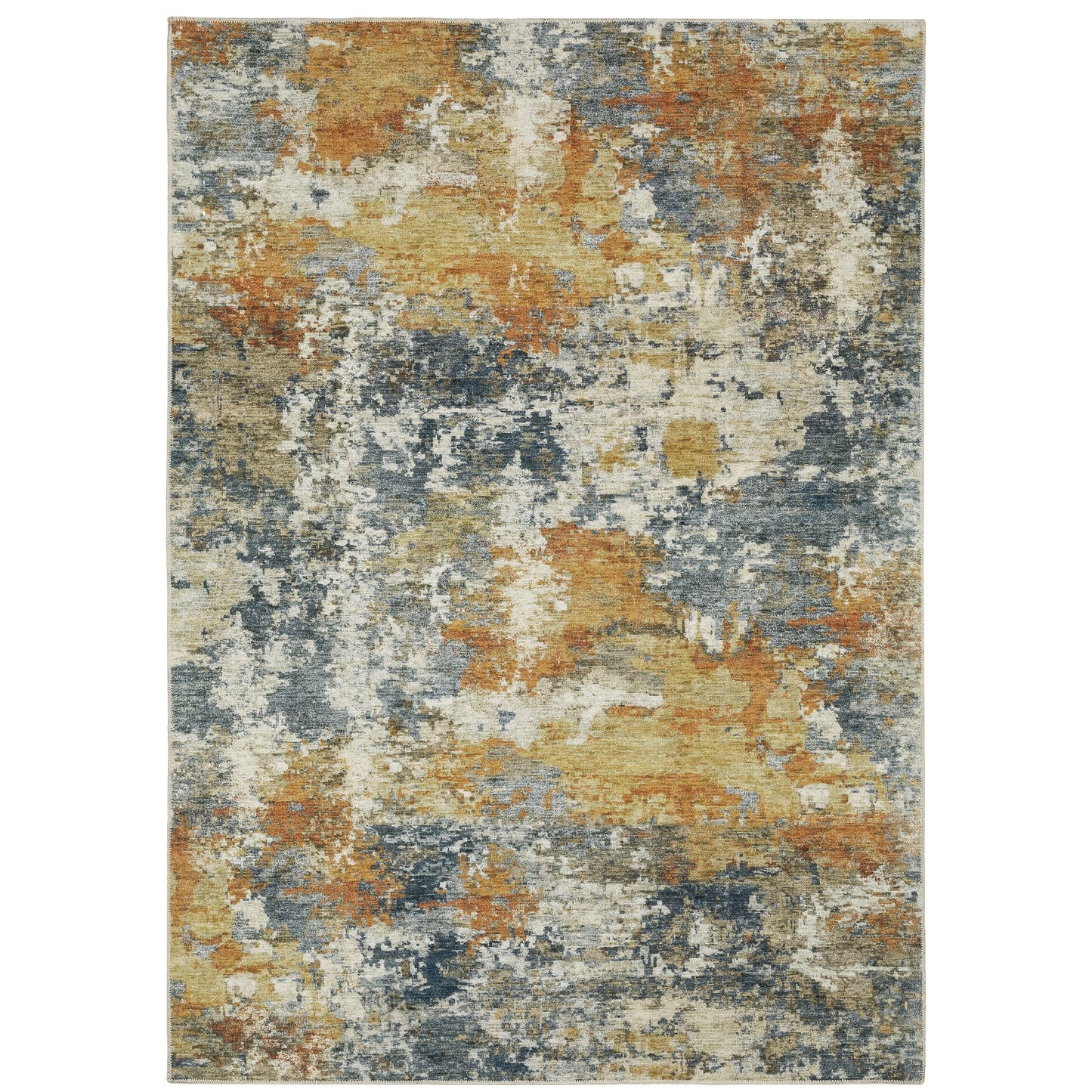 Vista Home Marissa Washable Contemporary Abstract Orange/ Blue Indoor Area Rug