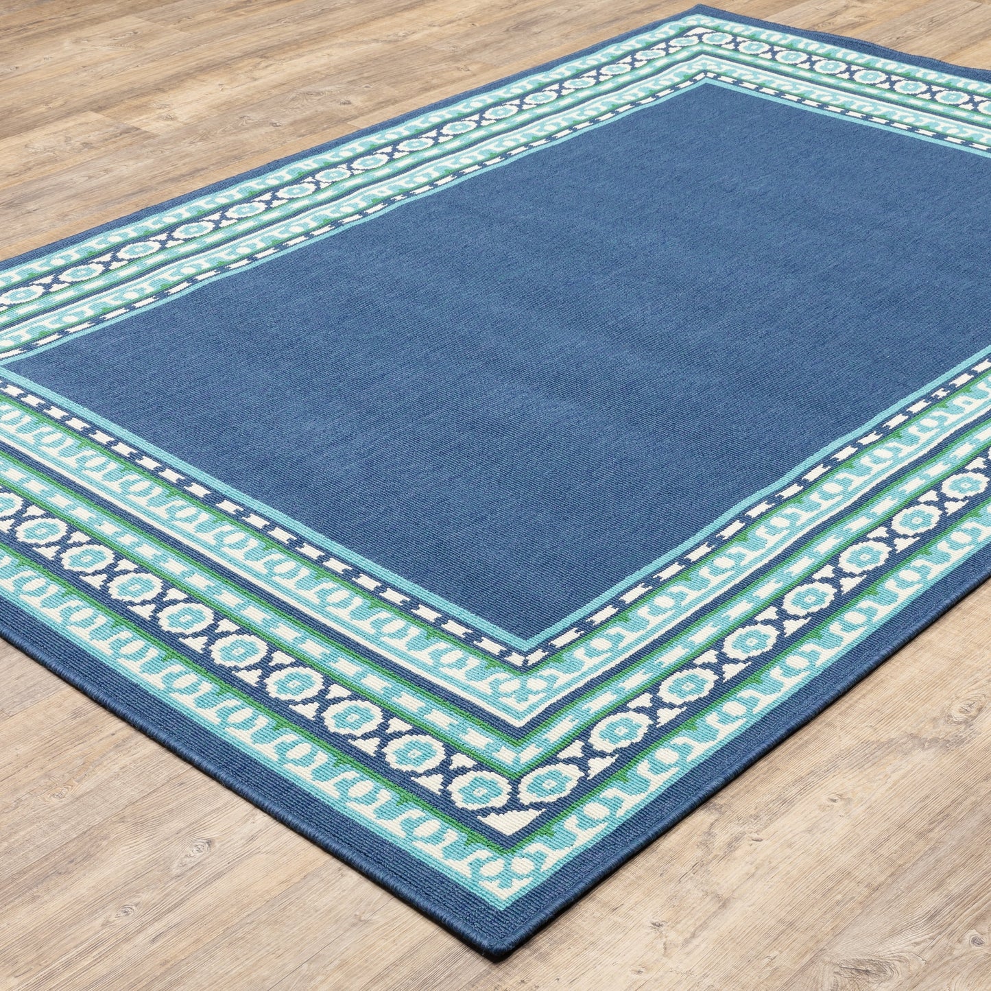 Style Haven Martinque Green Bordered Navy Indoor/ Outdoor Area Rug~