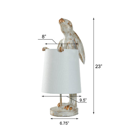 Lampe de bureau StyleCraft Malta en cuivre blanc délavé, motif lapin