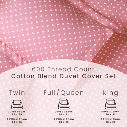 Superior Thread Count 600TC Polka Dot Cotton Blend Duvet Cover Set