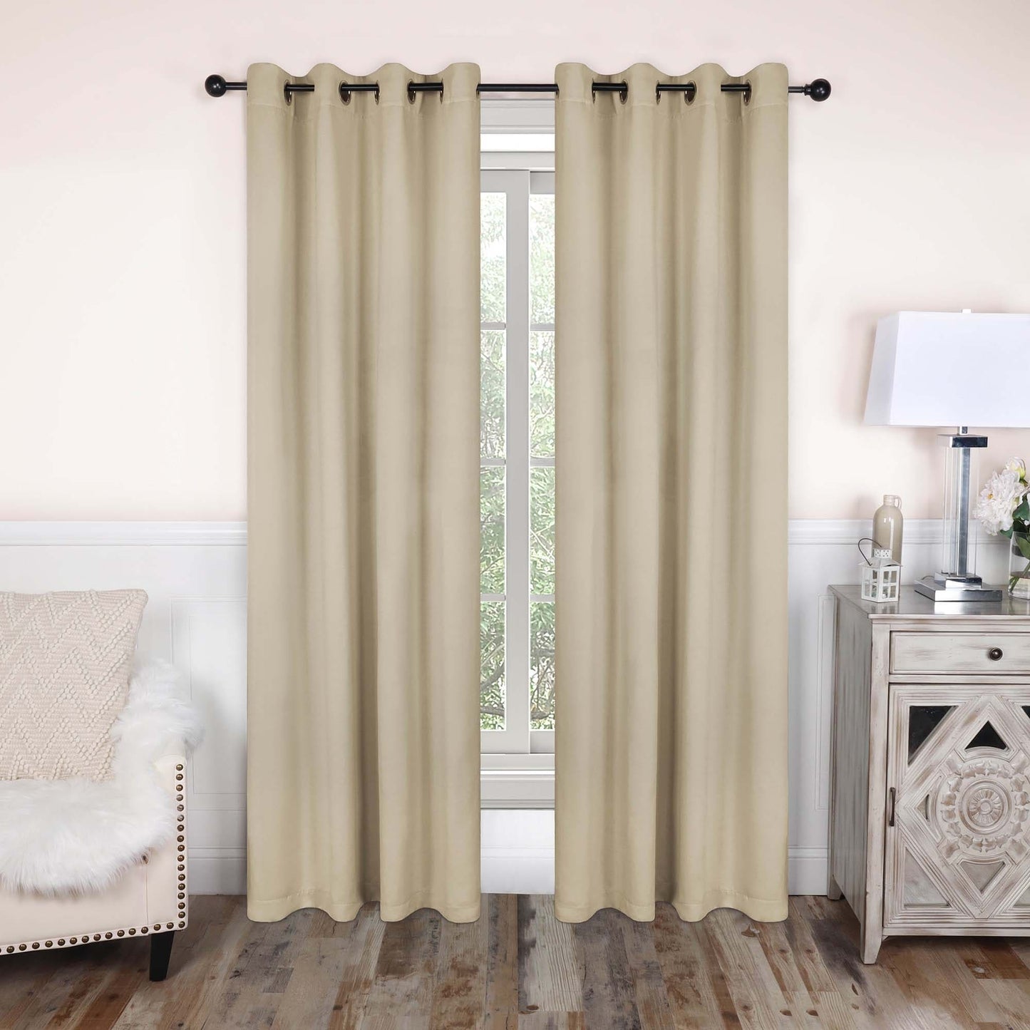 Superior Modern Solid Washable Room Darkening Blackout Curtains, Set of 2 Panels