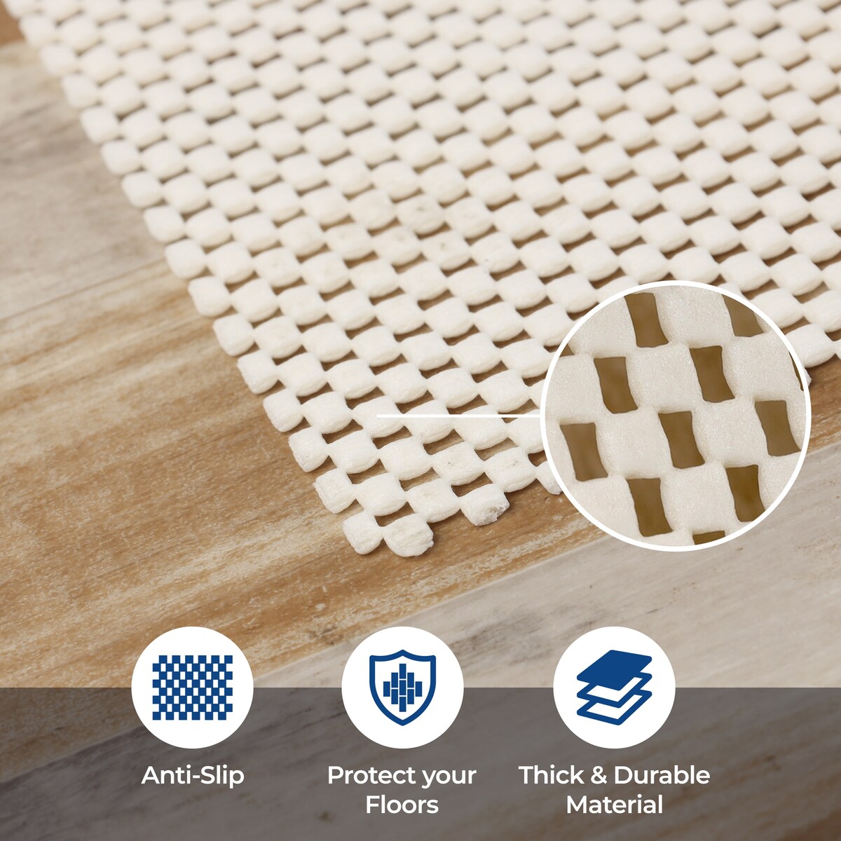 Superior Rio Reversible Non-Slip Grip Foam Mesh Indoor Area Rug Pad - Cream