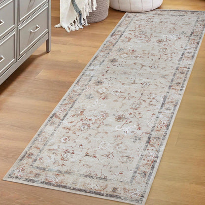 Superior Swan Floral Non-Slip Machine Washable Indoor Area Rug or Runner