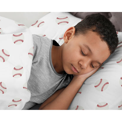 Ensemble de couette 3 pièces pour garçon, collection sport, motif baseball rouge, blanc et bleu, taille double/queen