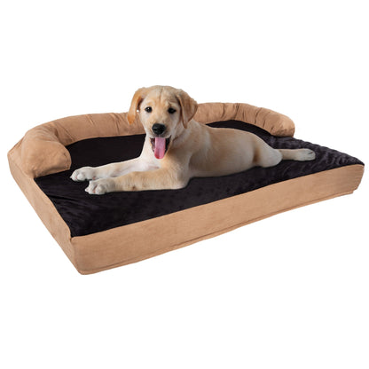 Coussin pour animaux de compagnie beige/noir - Canapé orthopédique 3 couches pour chien avec gel rafraîchissant, mousse à mémoire de forme et coussin cervical